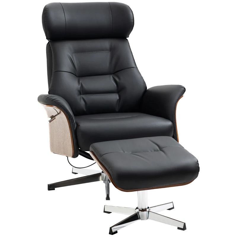 HOMCOM Fauteuil relax avec repose-pied, fauteuil de relaxation avec dossier inclinable, têtière réglable, 80x84x108cm, noir