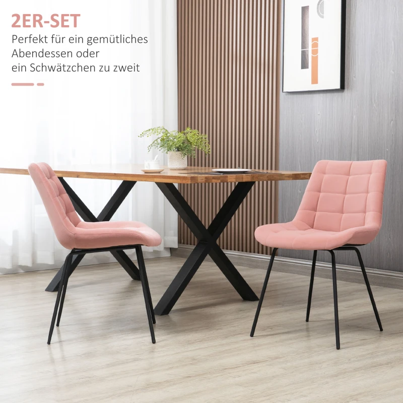 HOMCOM Set van 2 Eetkamerstoelen, Accentstoelen, Keukenstoelen, Retro-Design, Fluweelachtige uitstraling, 50 cm x 61 cm x 79 cm, Roze