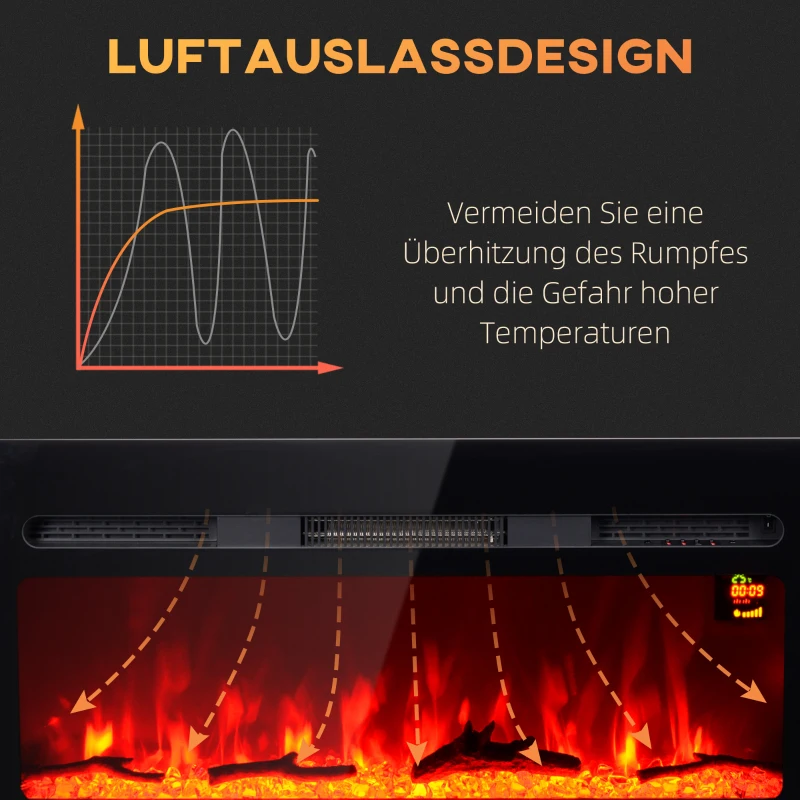 HOMCOM Elektrische haard met wandmontage en afstandsbediening, kunstmatige houtblokken en kristallen, 1800W vermogen, zwart(m-6)