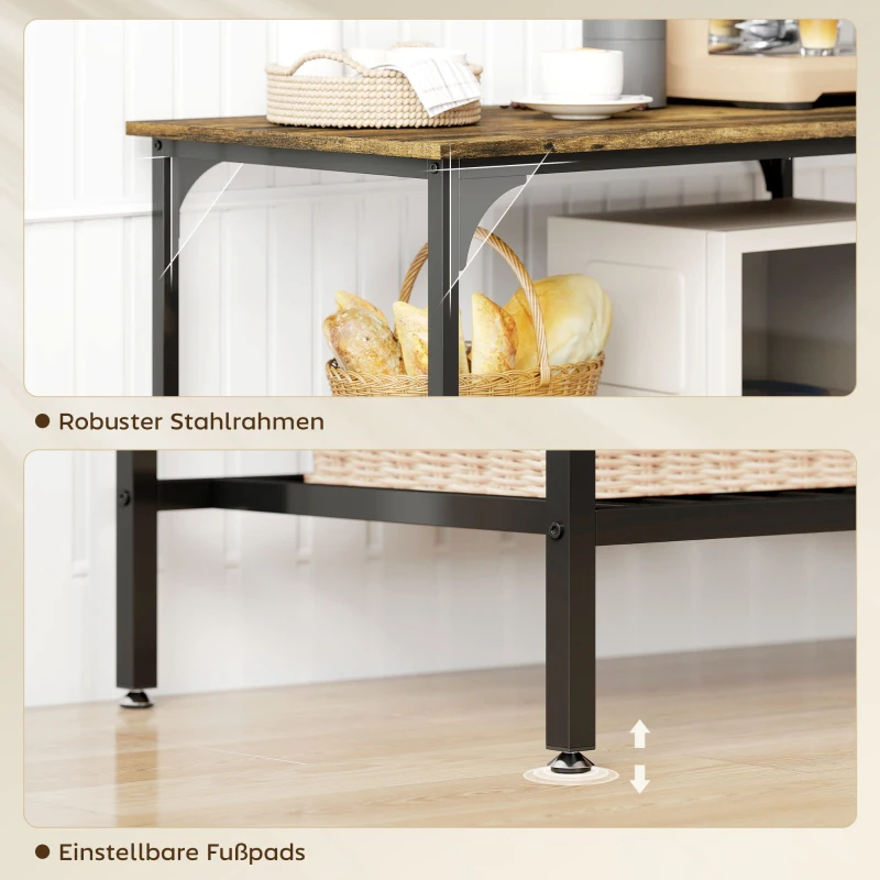 HOMCOM Bakkersrek, 3-niveau keukenrek met stalen frame, Rustiek-Bruin+Zwart