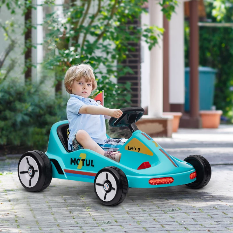 AIYAPLAY 6V Electric Go Kart for Kids with Music, Light, Horn, for 3-5 Years, Blue