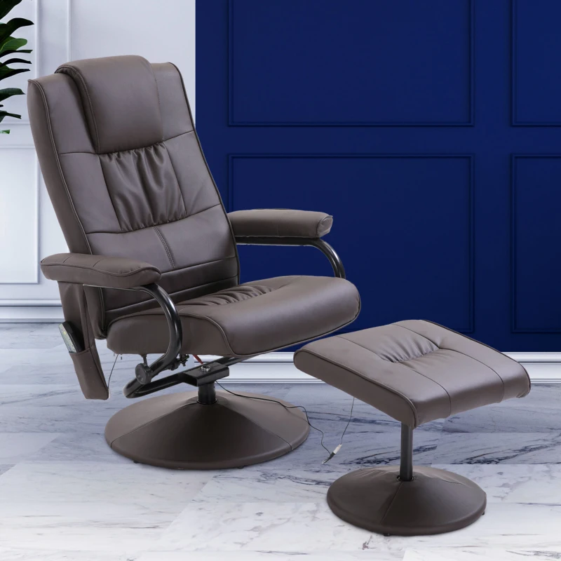 HOMCOM Massagestoel Relaxstoel, incl. voetenkruk, 10 vibratiepunten, 1 afstandsbediening; 77 cm x 84 cm x 95 cm, Bruin