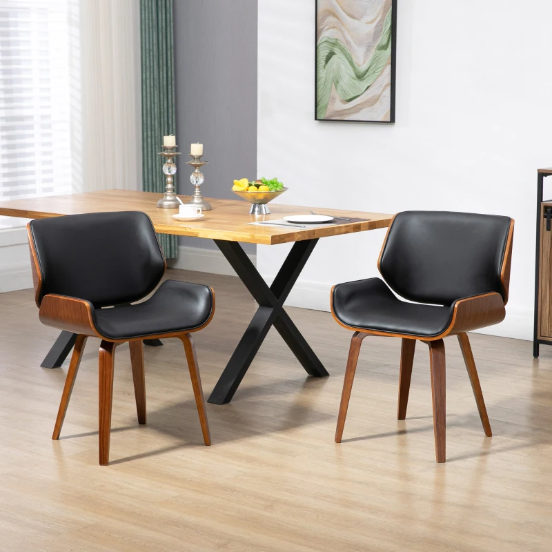 HOMCOM Set di 2 Sedie da Pranzo Stile Vintage Imbottite in Legno e Finta Pelle PU, Nero e Legno