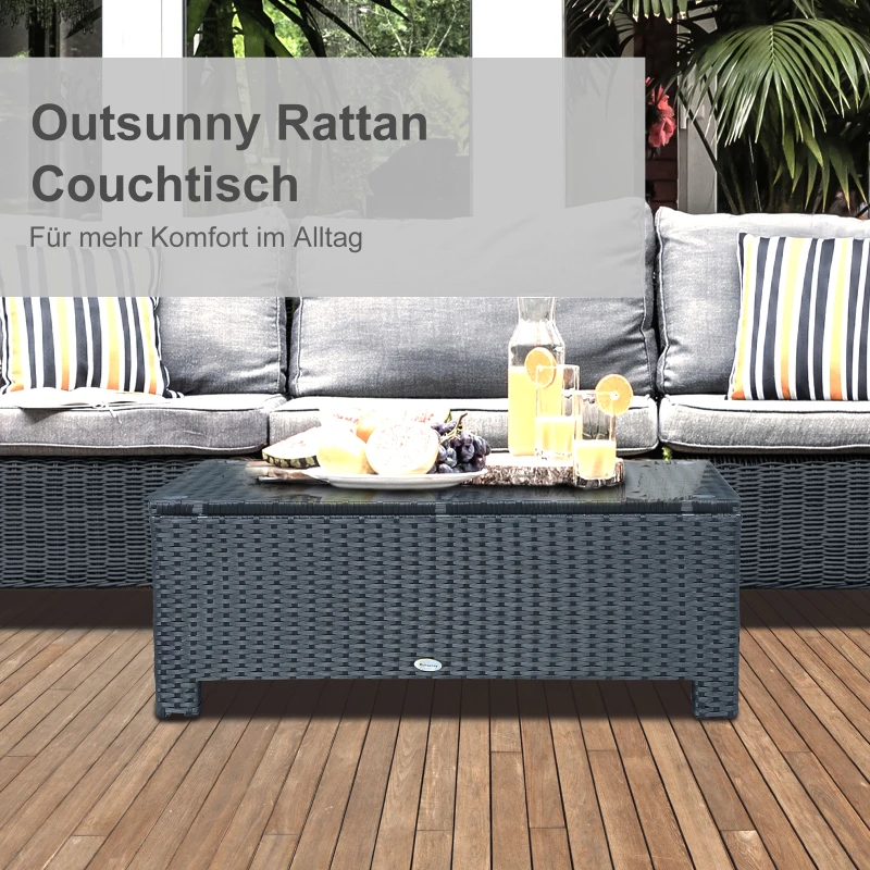 Outsunny tuin bijzettafel salontafel tuintafel balkontafel PE rotan