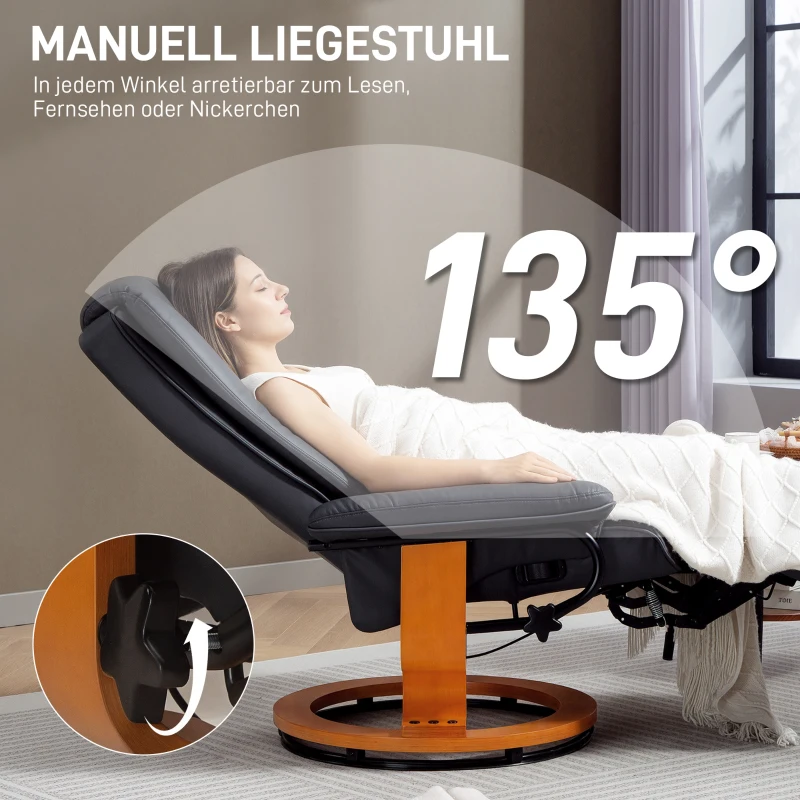 HOMCOM Relaxfauteuil met ligfunctie, draaibaar, tot 150 kg, kunstleer bekleding, stalen frame, donkergrijs(m-4)