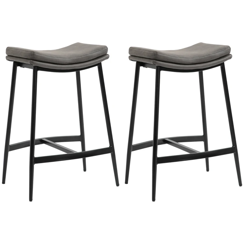 HOMCOM Set van 2 barstoelen, gepolsterde zitplaatsen, stalen frame, 120 kg draagvermogen, Grijs