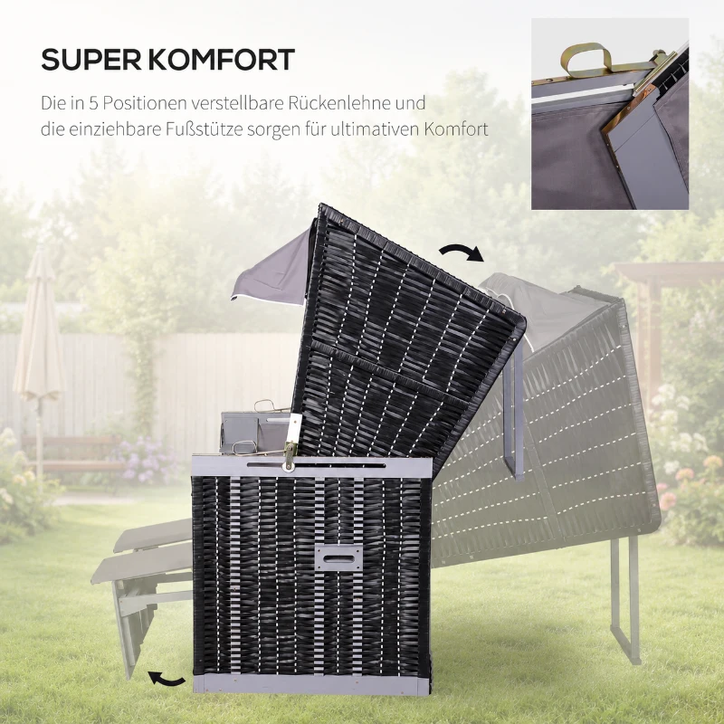 Outsunny Strandkorb für 2 Personen mit neigbarer Rücklehne Grau 118 x 79 x 150cm