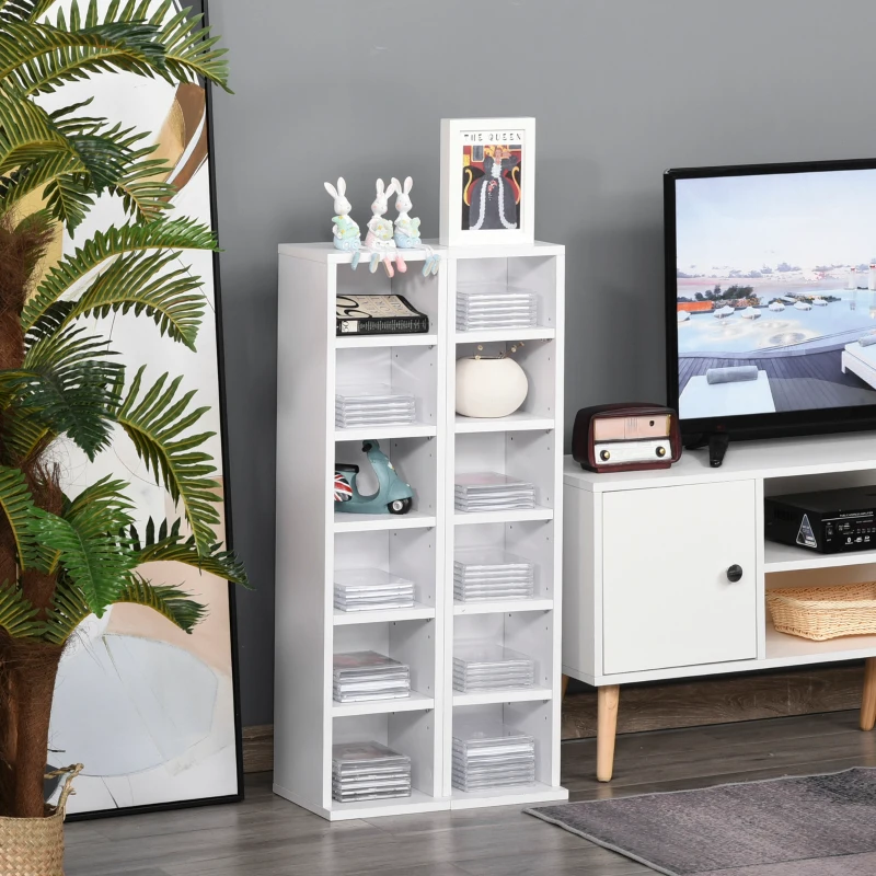 HOMCOM cd-kast cd-rek met 6 vakken staande kast tweedelige set met twee open opbergvakken spaanplaat wit 21 x 22,5 x 88,5 cm