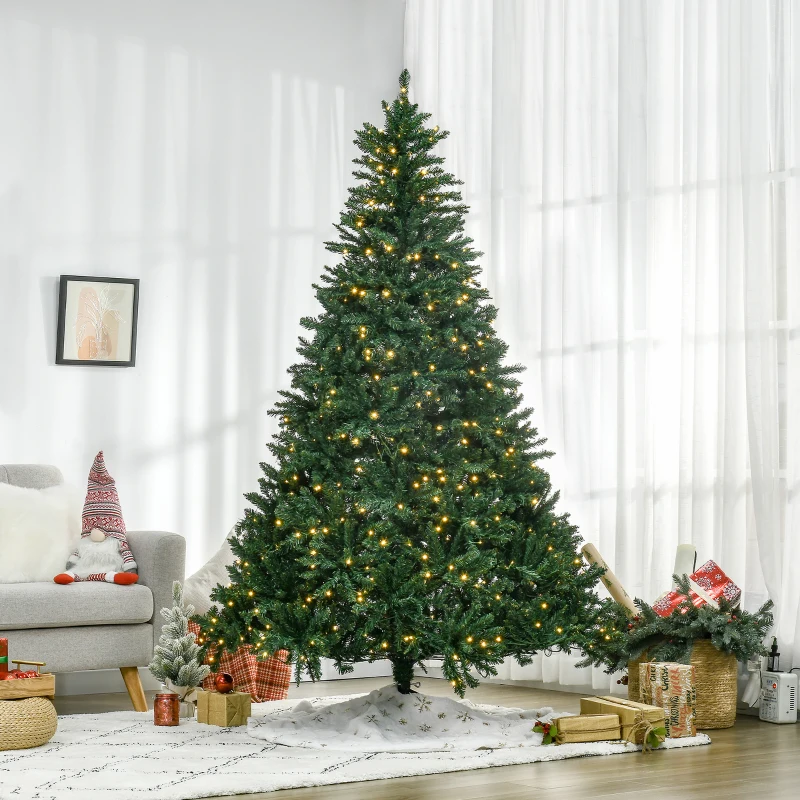 HOMCOM Kerstboom met 700 Warmwitte LED's, 2154 Takken, Vlamvertragend, Kunststof/Metaal, 210 x 142 cm, Groen