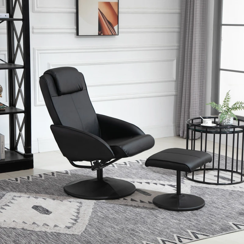 HOMCOM Relaxfauteuil met voetenbank, kunstleren bekleding, neigbaar, ergonomisch ontwerp, zwart(m-8)
