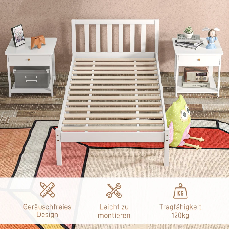 HOMCOM Eenpersoonsbed Frame, Hoofdbord & Lattenbodem, 26cm Opslagruimte onder Bed, Grenenhoud, 208x96x70 cm, Wit