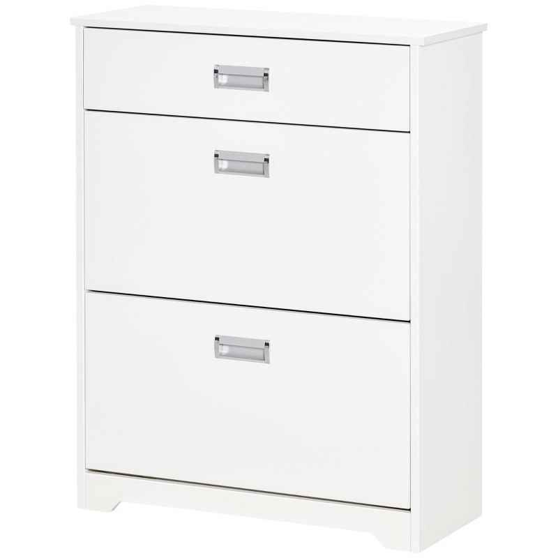 HOMCOM Meuble à chaussures avec 2 tiroirs rabattables étagère réglable + 1 tiroir  jusqu'à 16 paires 70L x 29l x 92H Blanc