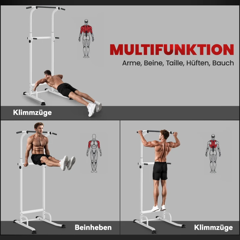 SPORTNOW Power Tower in hoogte verstelbaar 176,5-227 cm, multifunctionele dipstation met stalen frame, draagvermogen 120 kg
