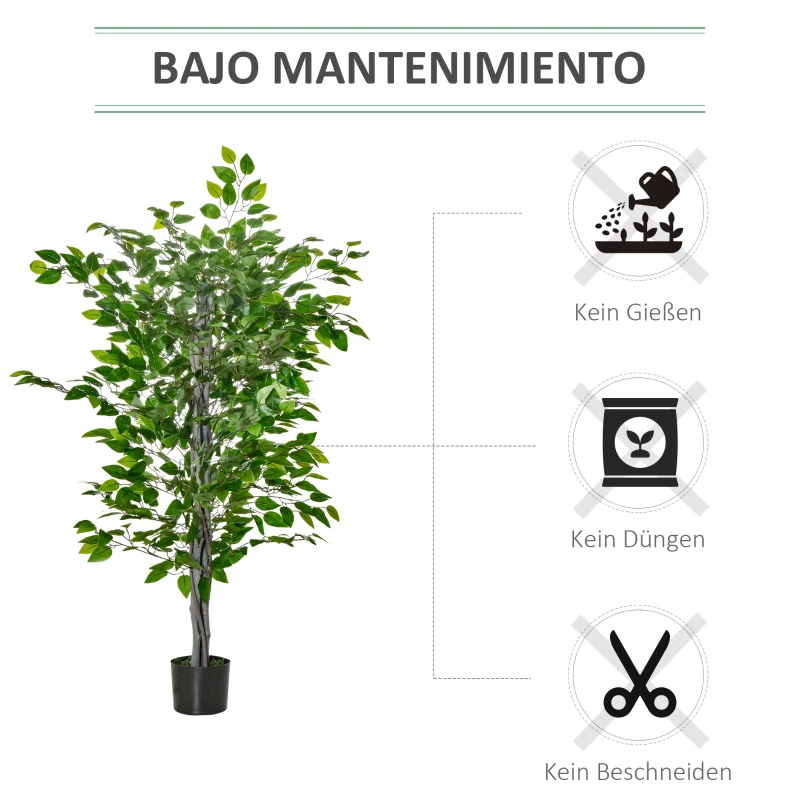 HOMCOM Kunstboom, ficus kunstplant, realistische uitstraling, cementpot, 135 cm, onderhoudsarm, kunststof, groen