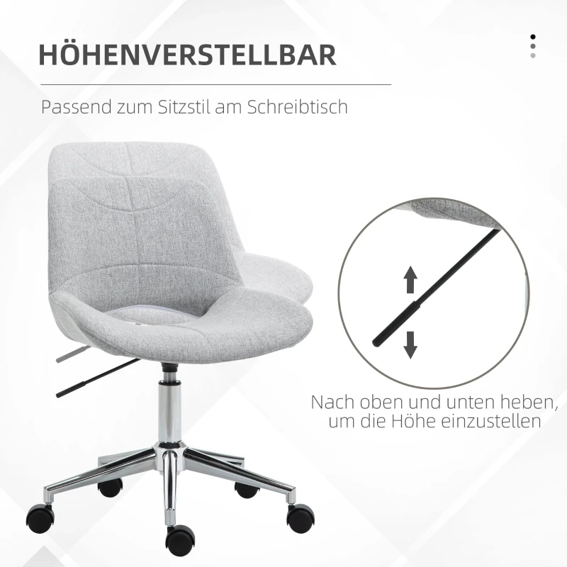 HOMCOM Bureaustoel, in hoogte verstelbaar, 360° draaibaar, tot 110 kg, metalen frame, lichtgrijs, 49 x 56,5 x 73-82,5 cm