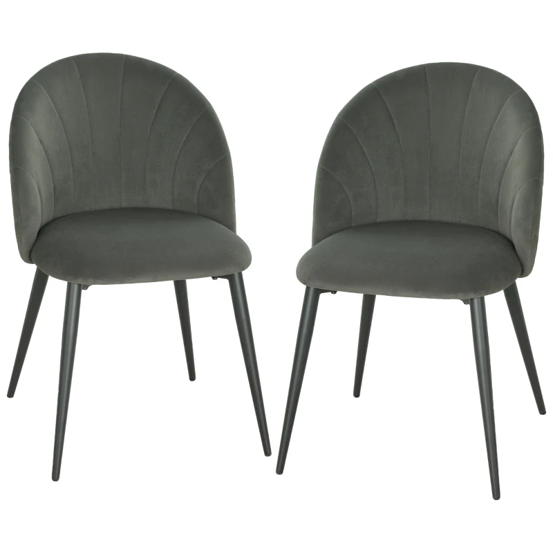 HOMCOM Set 2 Sedie da Pranzo Imbottite con Schienale a Conchiglia in Velluto, 52x55x79 cm, Grigio