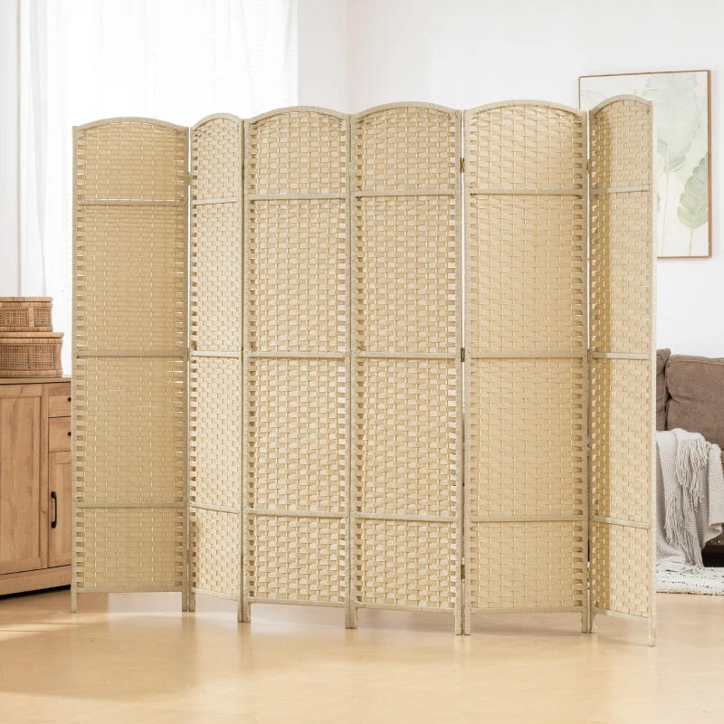 HOMCOM Paravent interieur en bois 6 panneaux 240 x 170 cm séparateur de pièce pliable pour salon, chambre à coucher, naturel