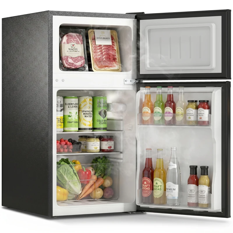 HOMCOM 88L Under Counter Fridge Freezer, Small Refrigerator with 5-Setting, 3 Star Freezer Rating, Black