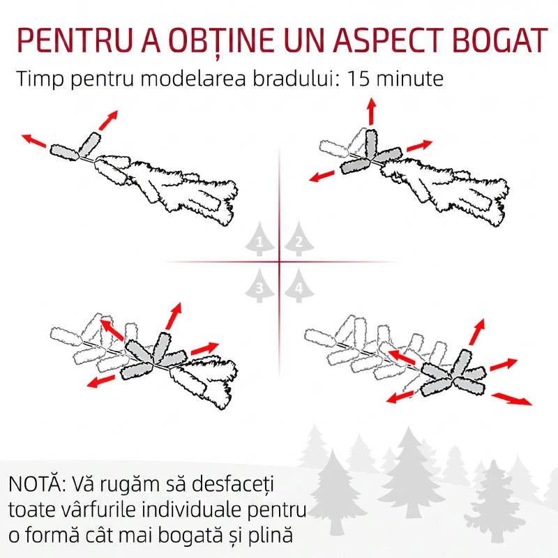 HOMCOM Brad de Crăciun Artificial de 180 cm cu 1821 de Crengi și Bază Metalică, Verde