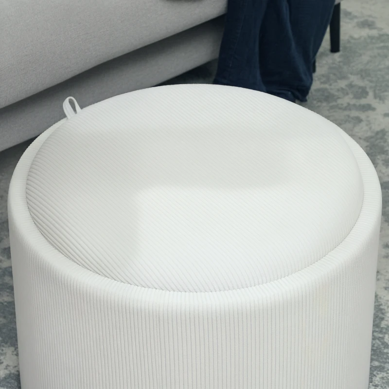 HOMCOM Opbergkruk met Ruimte, Rond, Voetensteun, Corduroy, MDF, Crèmewit