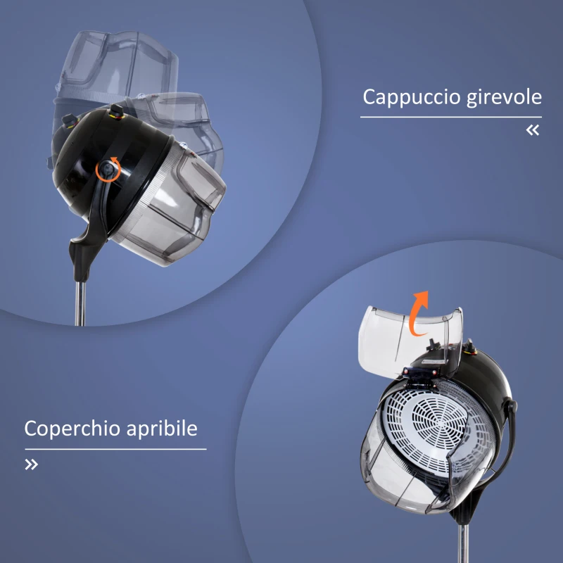 HOMCOM Casco Asciugacapelli 1180W ad Altezza Regolabile con Timer 60 Minuti e Ruote Girevoli, 65x65x115-165 cm, Nero