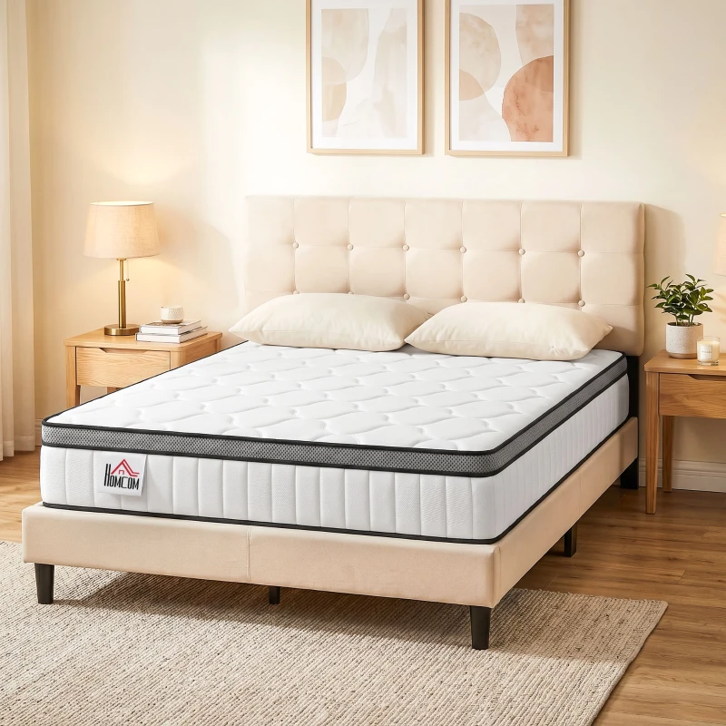 HOMCOM Matelas 140 x 190 cm, 20cm d'épaisseur, matelas à ressorts ensachés 7 zones mousse à mémoire forme au gel rafraîchissant