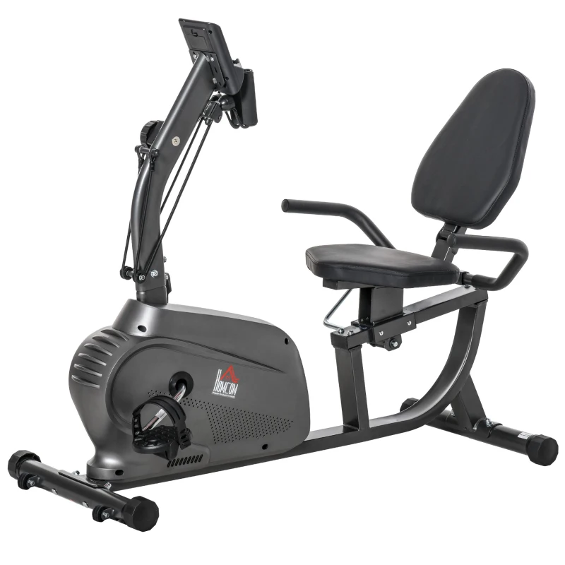 HOMCOM Vélo d'Appartement Semi-Allongé avec Roulettes - Vélo Couché Magnétique Silencieux pour Rééducation et Seniors - Siège Réglable avec Cordes de Résistance pour Fitness à la Maison, Noir(m-12)