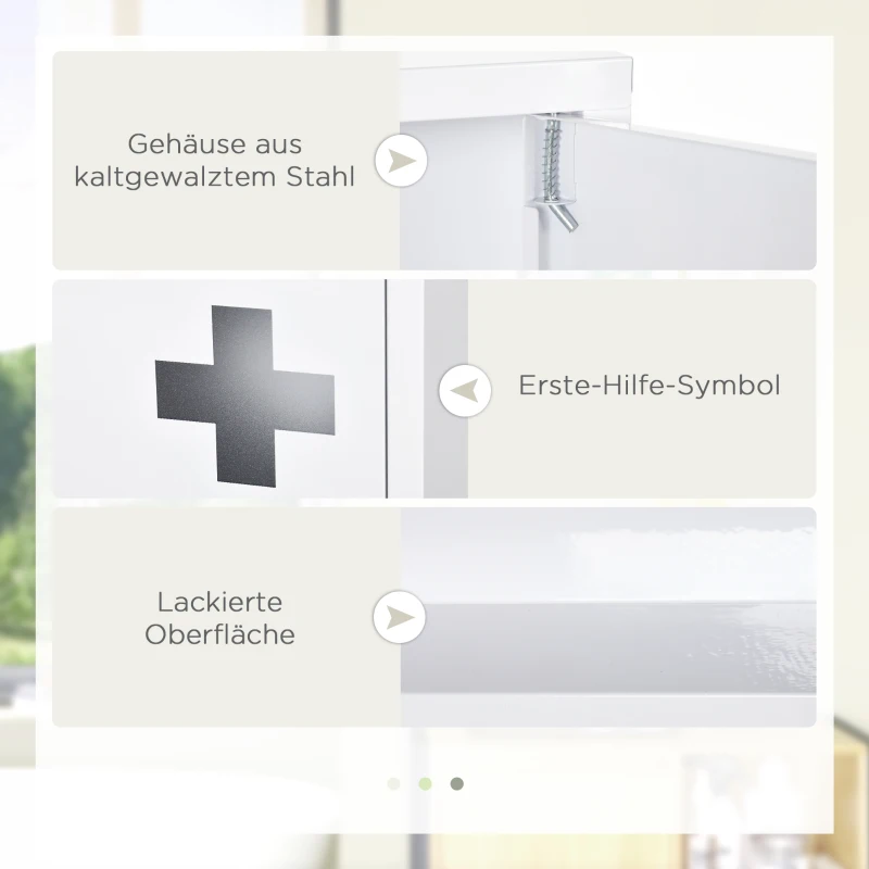 kleankin Medicijnkastje, 3 interne compartimenten, magnetische sluiting, kruissymbool, stalen behuizing, wit, 30 x 12 x 60 cm(m-5)