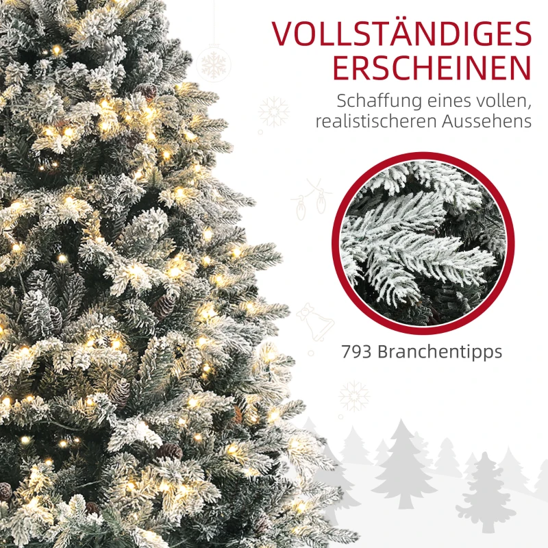 HOMCOM Kunstkerstboom 180 cm met 793 takken, kunstsneeuw en opklapbare metalen standaard – Winterse kerstdecoratie, Groen