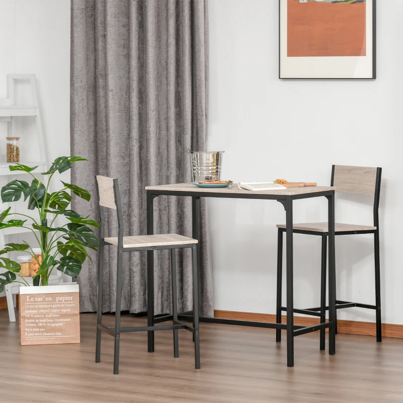 HOMCOM Set de Mesa de Bar y 2 Taburetes Estilo Industrial Marco de Metal para Cocina Salón Natural y Negro