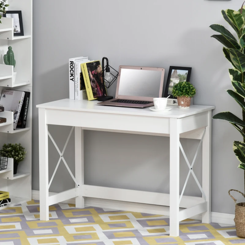 HOMCOM Scrivania porta PC dal Design Moderno e Minimal, in Legno e Acciaio, 105x50x76 cm, Bianco