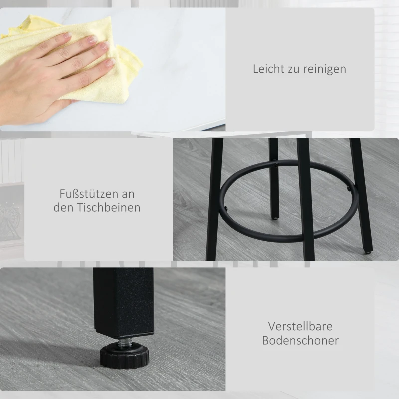 HOMCOM Barset voor 2 personen, 1 tafel met 2 barkrukken, wit marmeren blad, stalen frame(m-6)