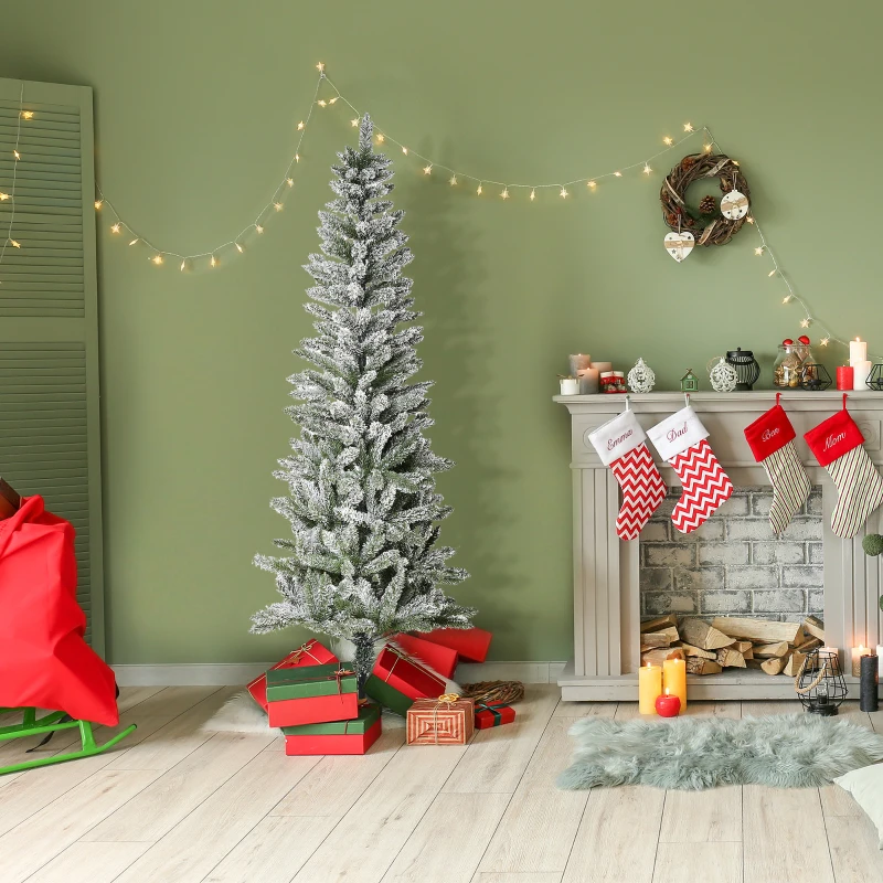 HOMCOM Árbol de Navidad Nevado Artificial 180 cm con 394 Ramas Ignífugas de PVC Apertura Automática Base Plegable y Soporte de Acero Decoración Interior Ø60x180 cm Verde y Blanco