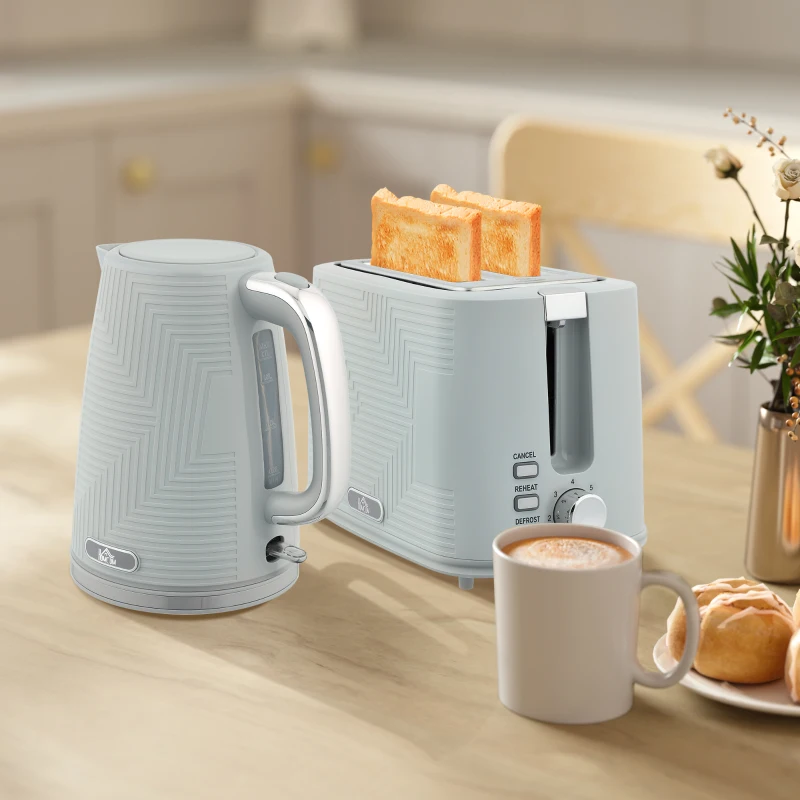 HOMCOM Modern Kettle and Toaster Set - Grey