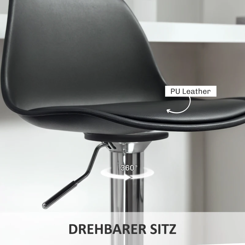 HOMCOM 2-delige Set Barkrukken, Barstoelen met Leuning, In Hoogte Verstelbaar, Tot 120 kg, 42 x 38 x 82-104 cm, Zwart