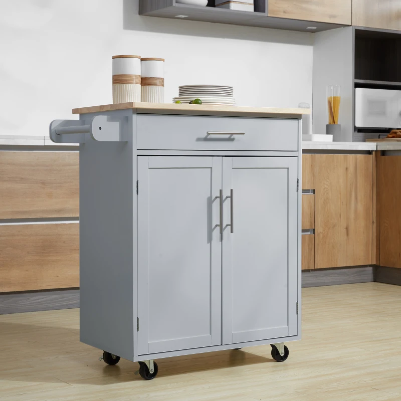 HOMCOM Desserte de cuisine sur roulettes chariot de service Ilot de cuisine avec tiroir de placard et porte-torchons - gris