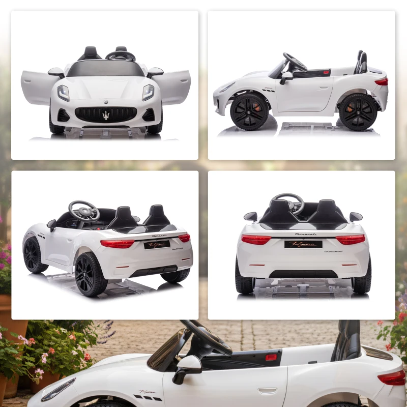 AIYAPLAY Maserati elektrische kinderauto voor kinderen, 2-zits, 12V batterij, afstandsbediening, LED-lichten, muziekfunctie, Wit