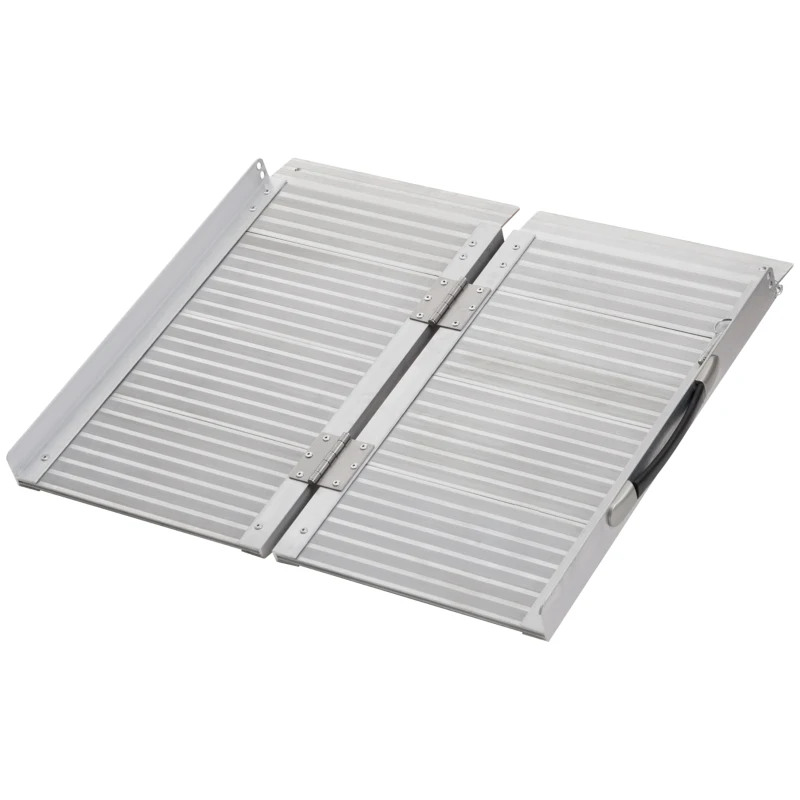HOMCOM Rampa para Sillas de Ruedas Plegable 61 cm Carga 270 kg Rampa Portátil de Aluminio con Bordes de Seguridad Plata