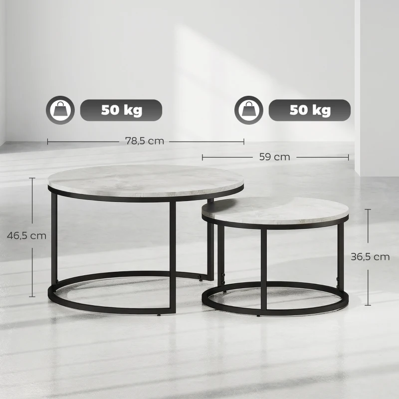 HOMCOM 2-delige set salontafels bijzettafels, industriële stijl, 78,5 cm x 78,5 cm x 46,5 cm, grijs(m-3)