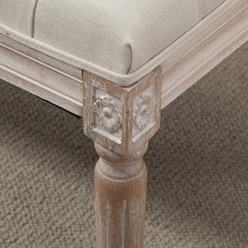 HOMCOM Gestoffeerde zitkruk, gestoffeerde bank, voetenkruk, hout en stofbekleding in linnenlook, 80L x 40B x 43H cm, Crèmewit