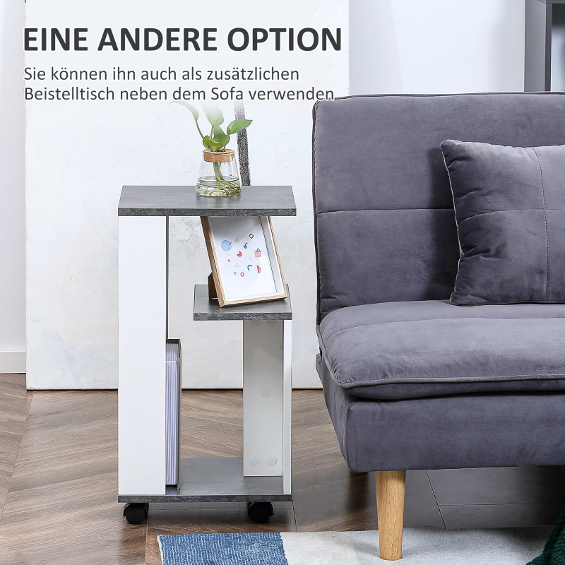 HOMCOM Nachtkastje met 4 wielen, 3 planken, 35 x 29,5 x 65,5 cm, Grijs/Wit