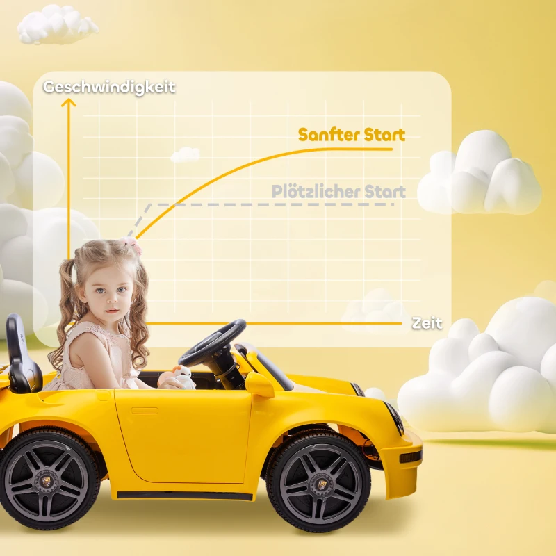 AIYAPLAY Kinder Elektroauto, 12V Kinderauto met Afstandsbediening, soepele start, MP3-speler, LED-verlichting, Toeter, Energie-indicator, Geel(m-5)
