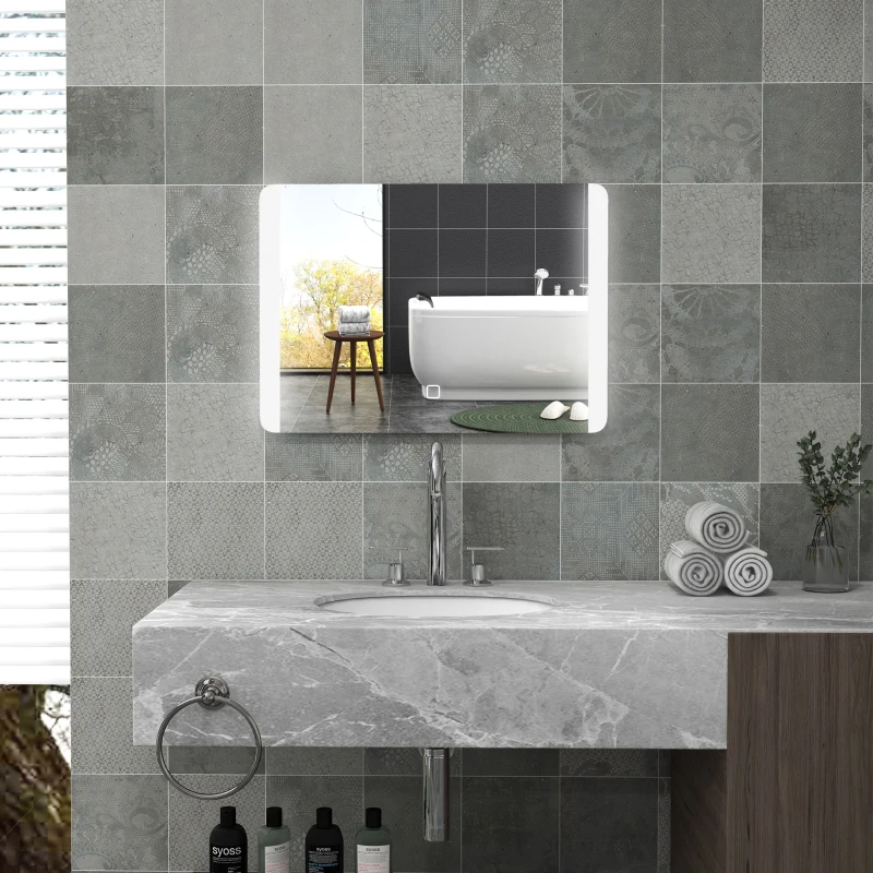 HOMCOM Miroir de salle de bain rectangulaire lumineux LED fonction anti-buée luminosité réglable 50 x 70 cm argent