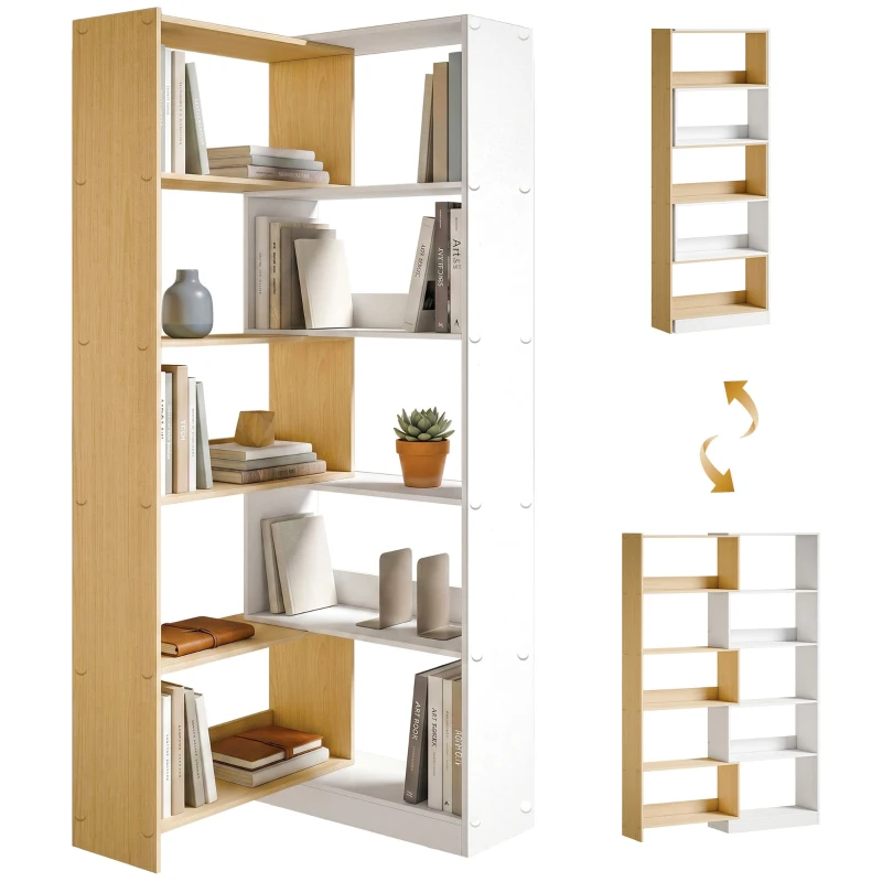 HOMCOM Bibliothèque d'angle rotative 350° à 5 niveaux, étagère de rangement extensible en forme L, 60-111x24x164cm, chêne