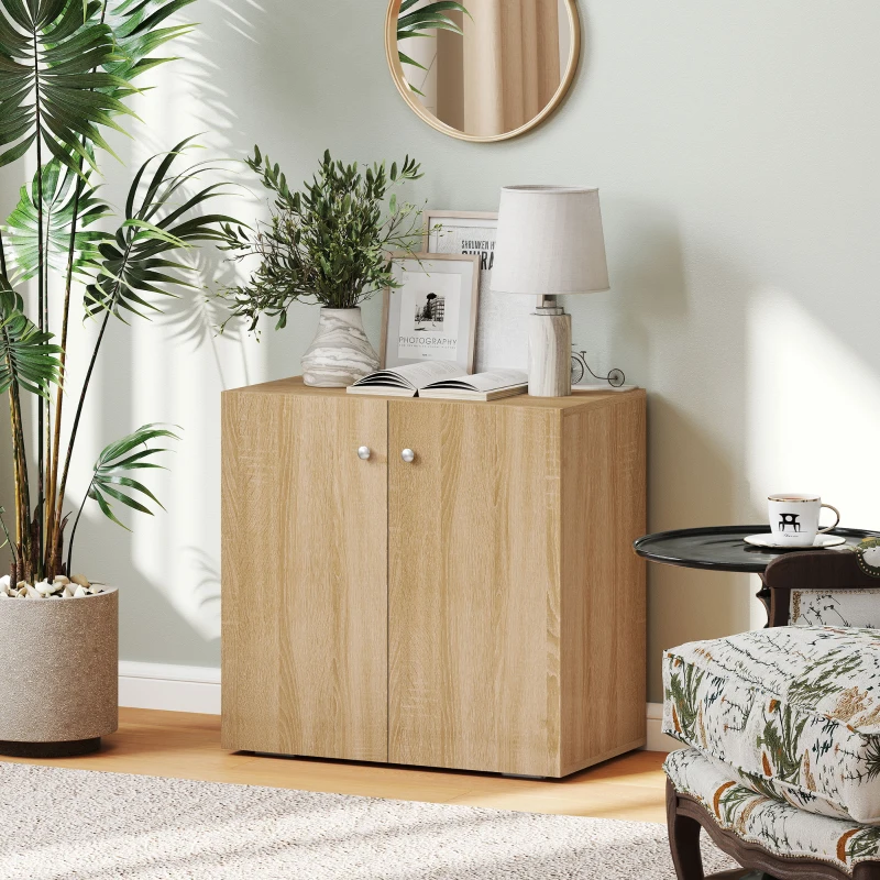 HOMCOM Buffet Commode Placard Meuble de Rangement dossiers pour Salon, Bureau, Salle à manger avec 2 Portes et étagères en Bois chêne Clair