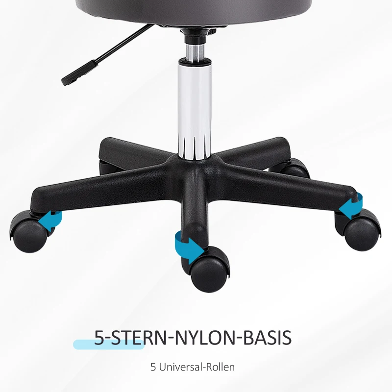 HOMCOM Salonkruk, verstelbaar, ergonomisch, 360° draaibaar, 5 wielen, kunstlederen bekleding, Grijs