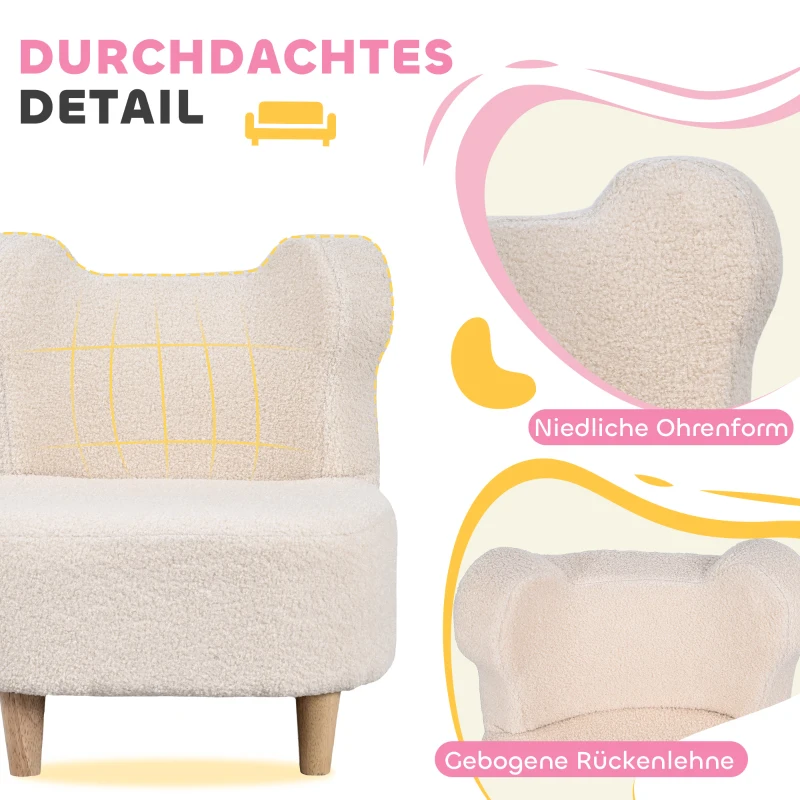 AIYAPLAY Kinderfauteuil, pluche fauteuil met berenoren, fleece-bekleding, schuim, Beige(m-5)