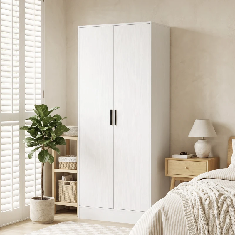 HOMCOM Roupeiro Moderno para Quarto com Barra para Pendurar e Prateleiras 70x37x164 cm Branco