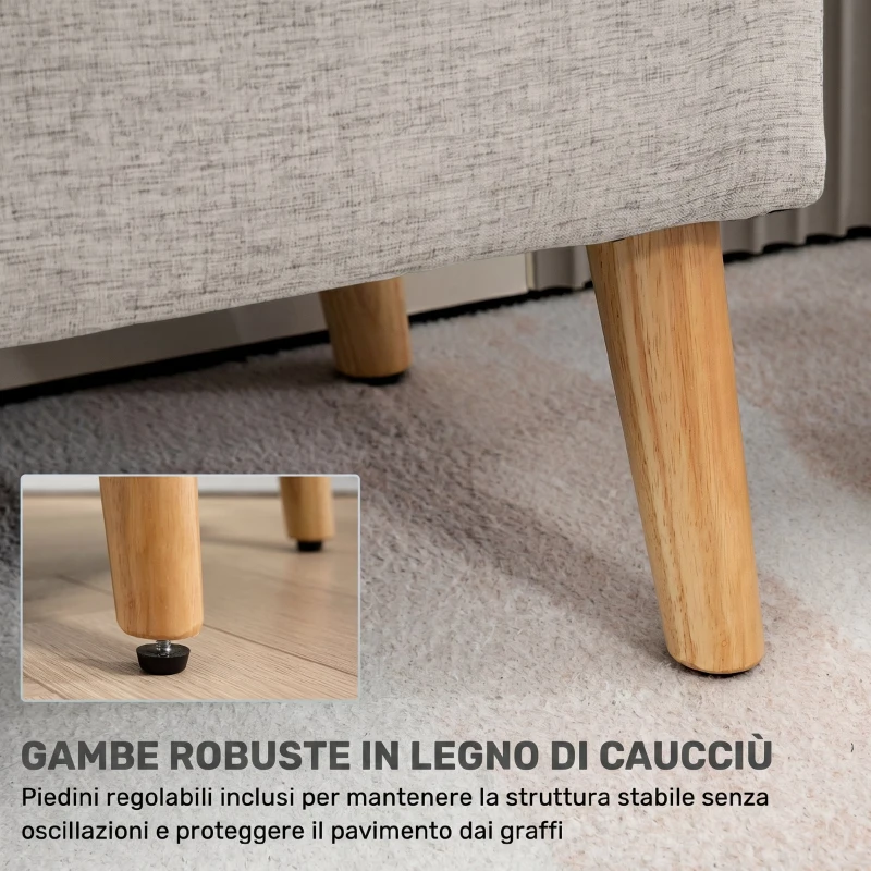 HOMCOM Cassapanca Contenitore 110x39x45 cm in Tessuto Effetto Lino, Gambe in Legno di Caucciù, Capacità 220 kg, Beige