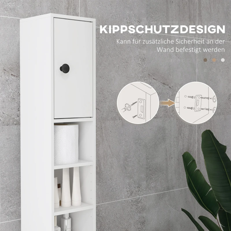 kleankin Badkamerkast, 4 planken, lade, spaanplaat, slank ontwerp, Wit